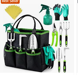 Heavy Duty Gardening Tools - Gardening Gifts for Women, Men, Mom, Dad - Durable, Ergonomic Garden Tools Set (Green)