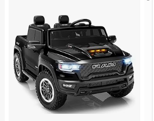 First Ride On 24V Ride on Toys for Big Kids, Licensed RAM 1500 RHO Electric Car for Kids w/Remote Control, Ride on Truck w/Bluetooth, LED Lights, Truck Bed Storage, Gear Shifter & Soft Start