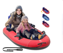 QPAU Snow Sled with Premium Canvas Cover, 2 Person Inflatable Heavy Duty Snow Tube