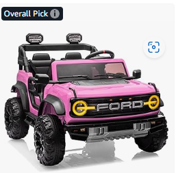 First Ride On 24V Ride on Toys for Big Kids, Licensed Ford Bronco Raptor 2 Seater Ride on Cars with Remote Control, Ride on Truck w/ 4-Wheeler Suspension, 3 Speeds, Led Lights, Bluetooth